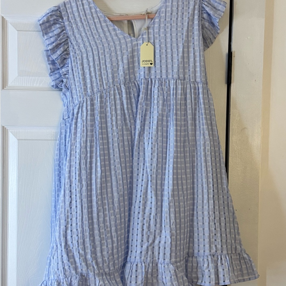 JODIFL Blue Ruffled Smocked Sundress